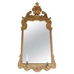 Georgian Gilt Carved Wood Swan Neck Shield Crest Girandole Wall Mirror, C. 1720