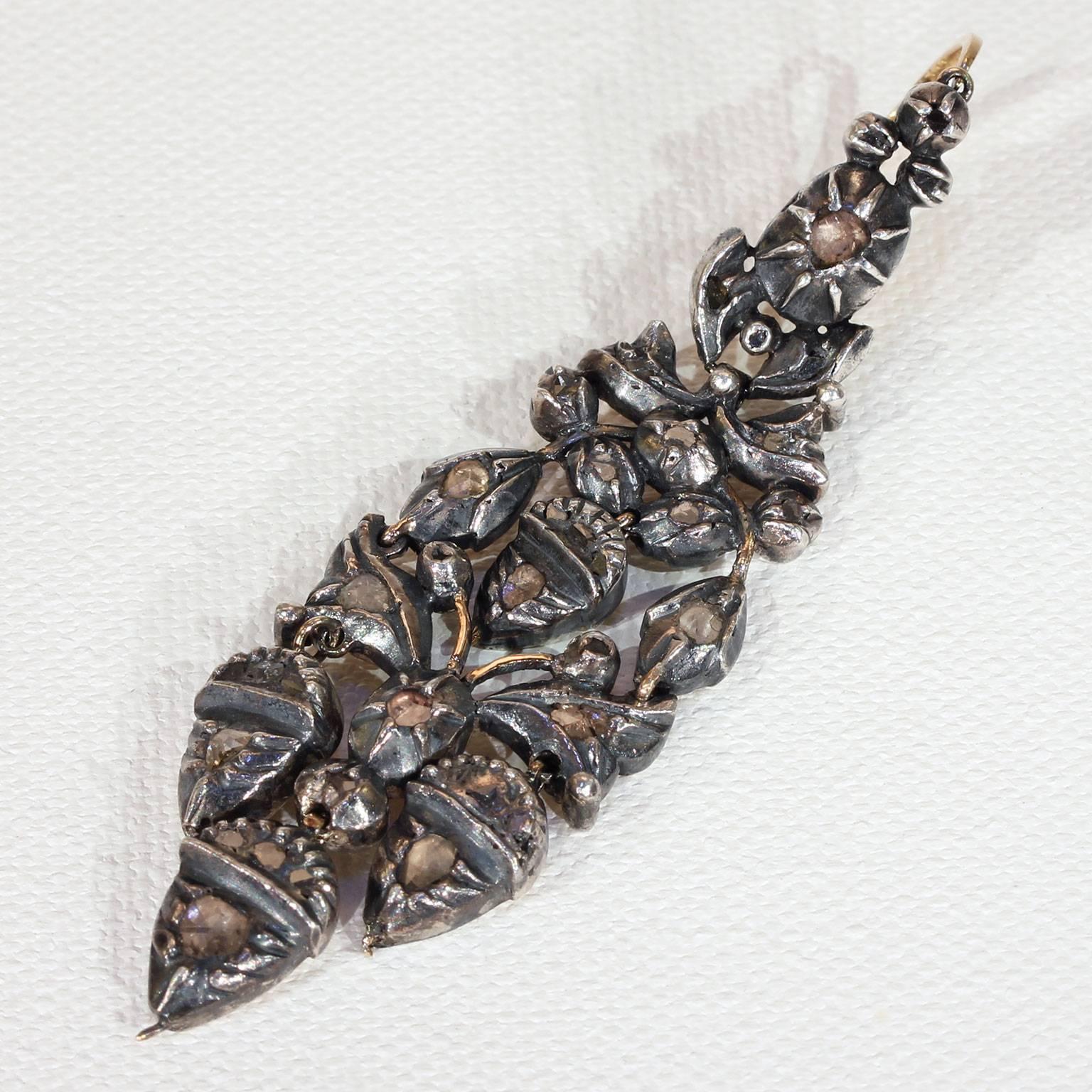 Georgian Girandole Diamond Earrings Acorn Motif In Excellent Condition For Sale In Middleton, WI