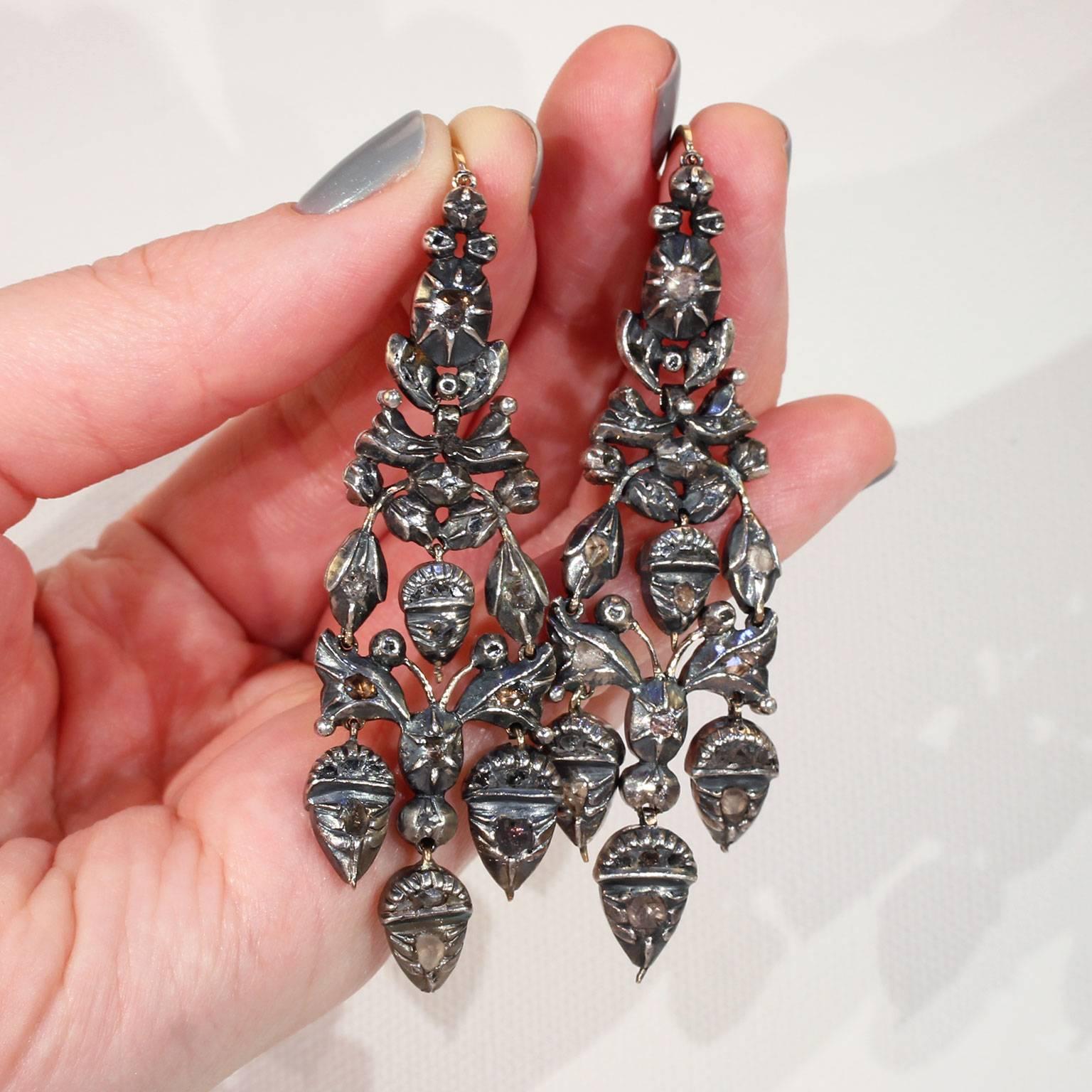 Georgian Girandole Diamond Earrings Acorn Motif For Sale 2
