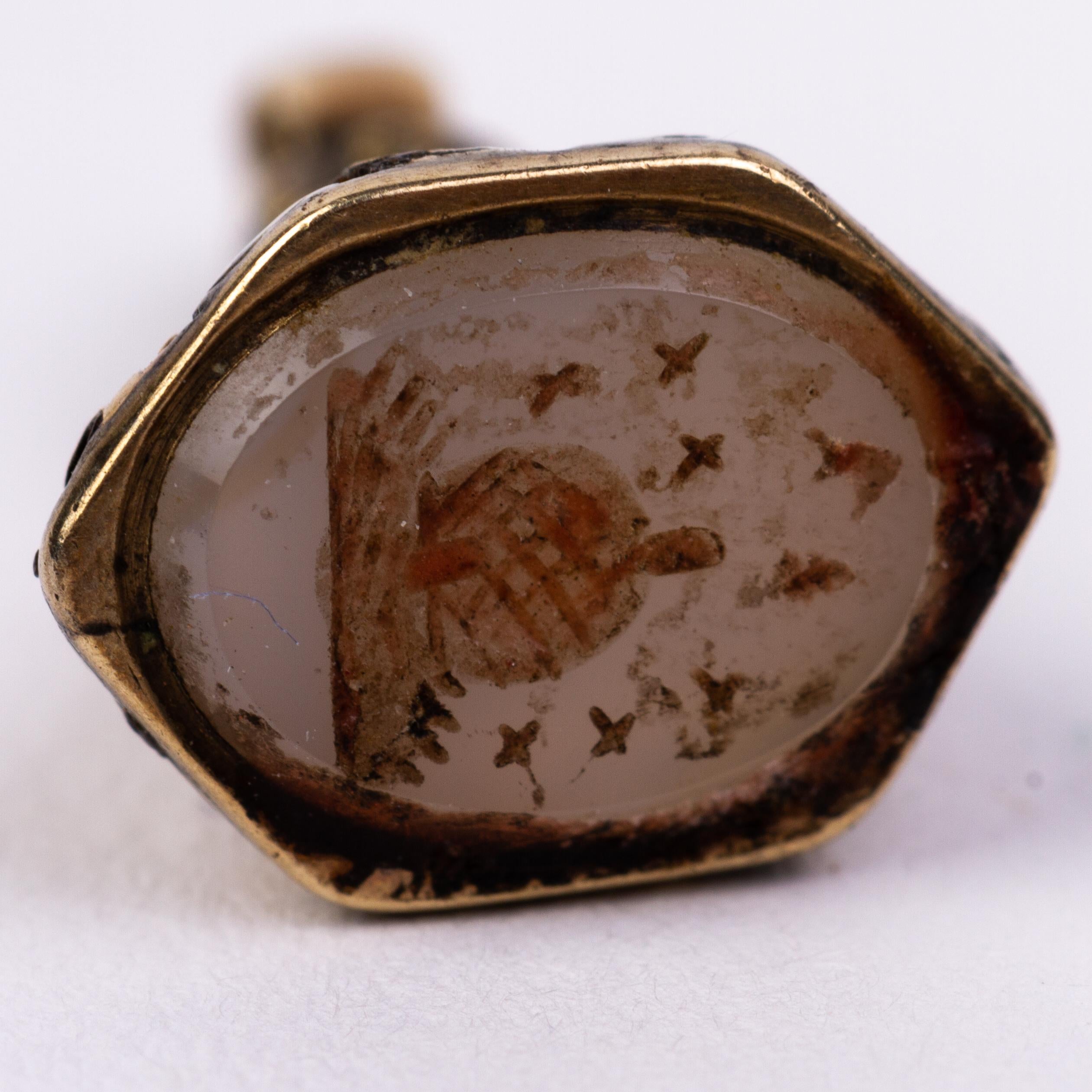 Georgian Gold Agate Intaglio Seal Fob Pendant For Sale 1
