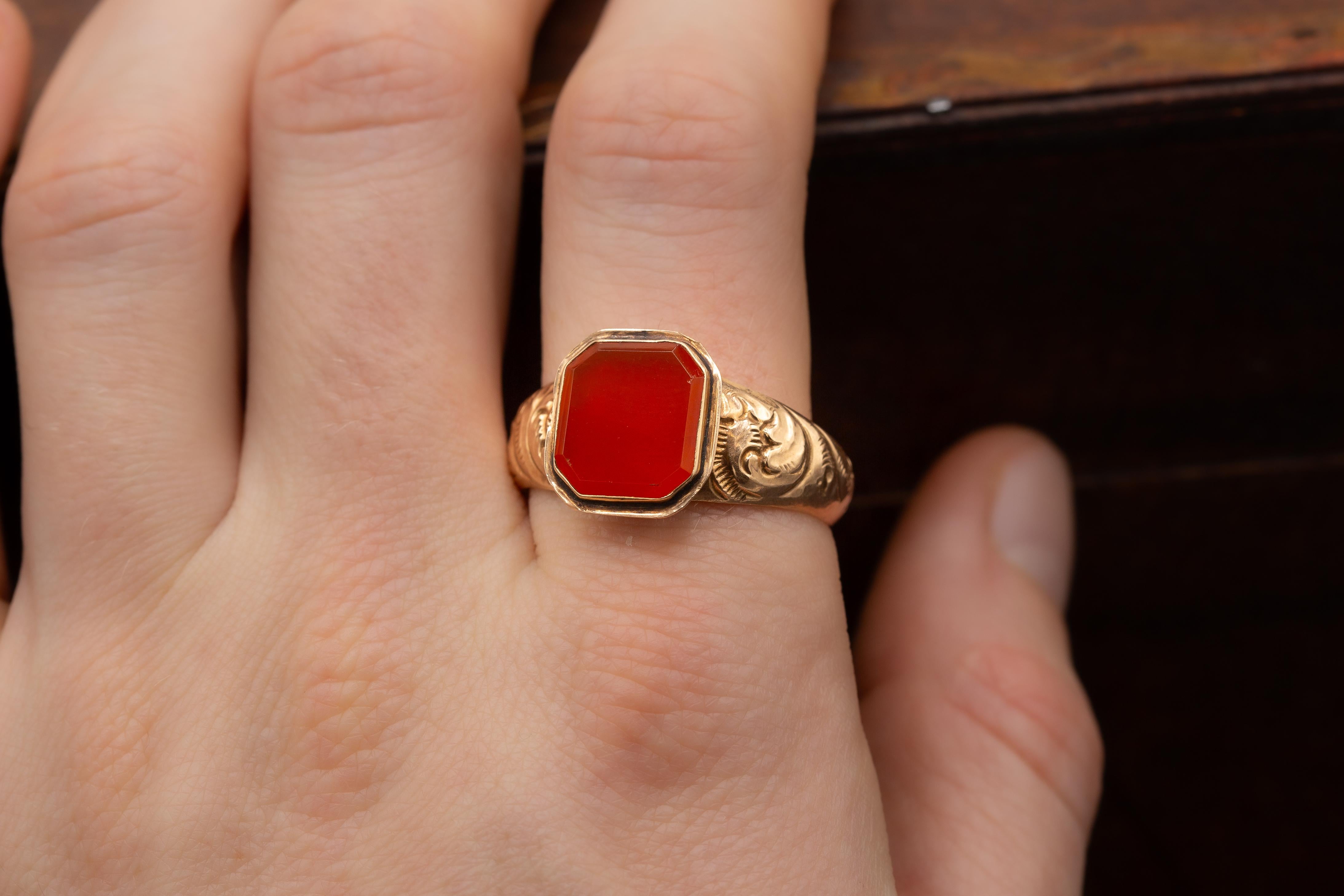 Georgian Gold and Carnelian Signet Ring Large 19th Century Antique Seal Ring  For Sale 6