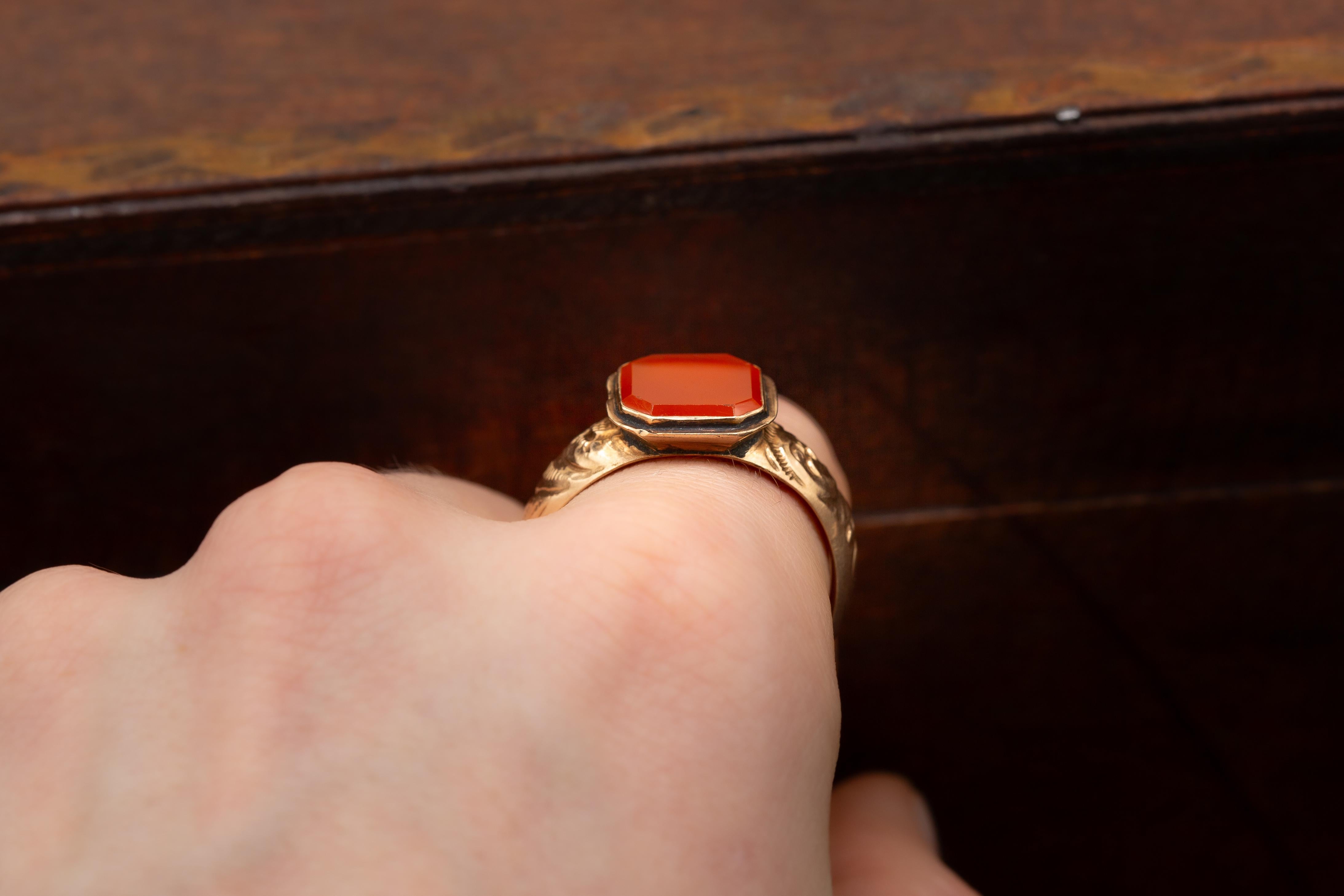 Georgian Gold and Carnelian Signet Ring Large 19th Century Antique Seal Ring  For Sale 7
