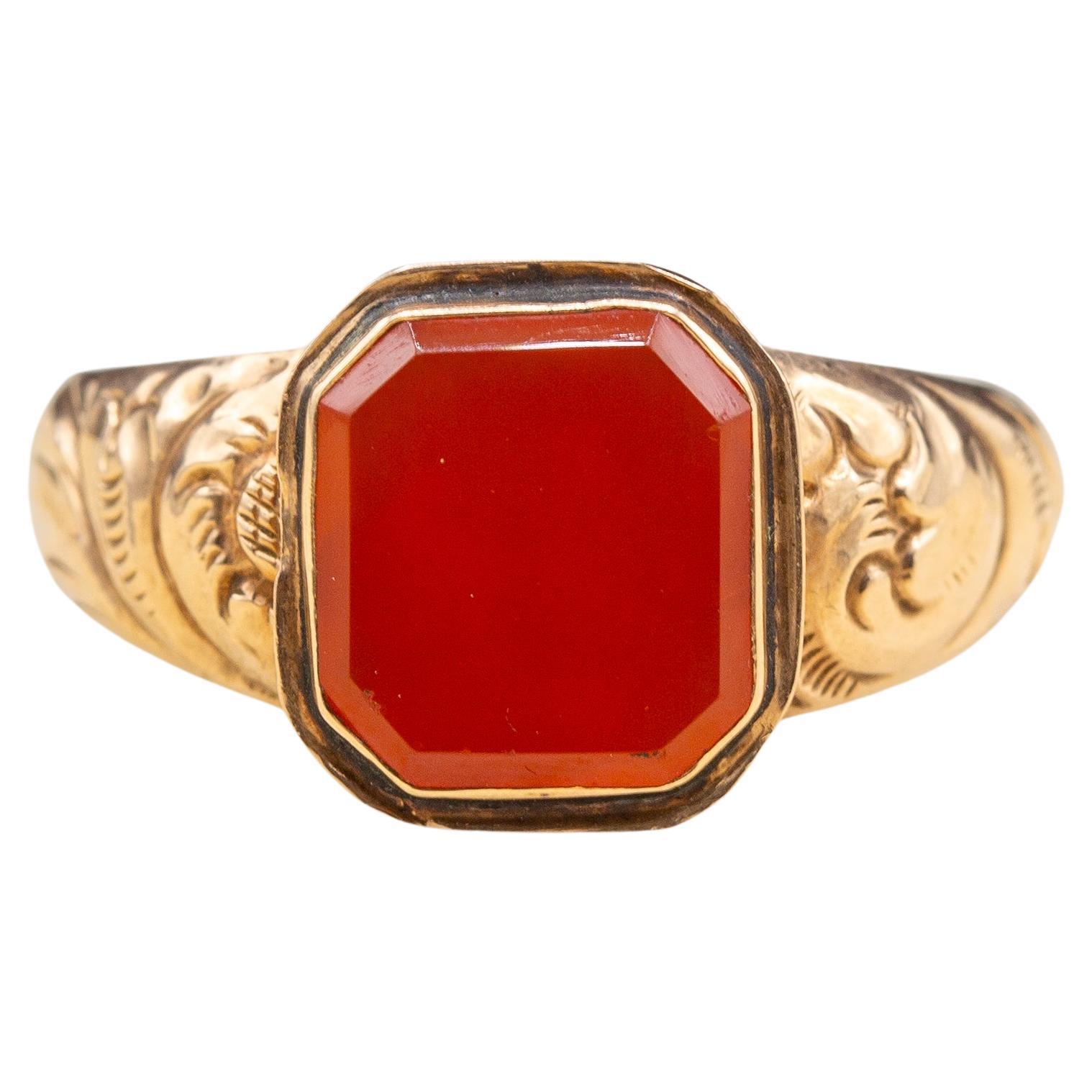Georgian Gold and Carnelian Signet Ring Large 19th Century Antique Seal Ring  For Sale