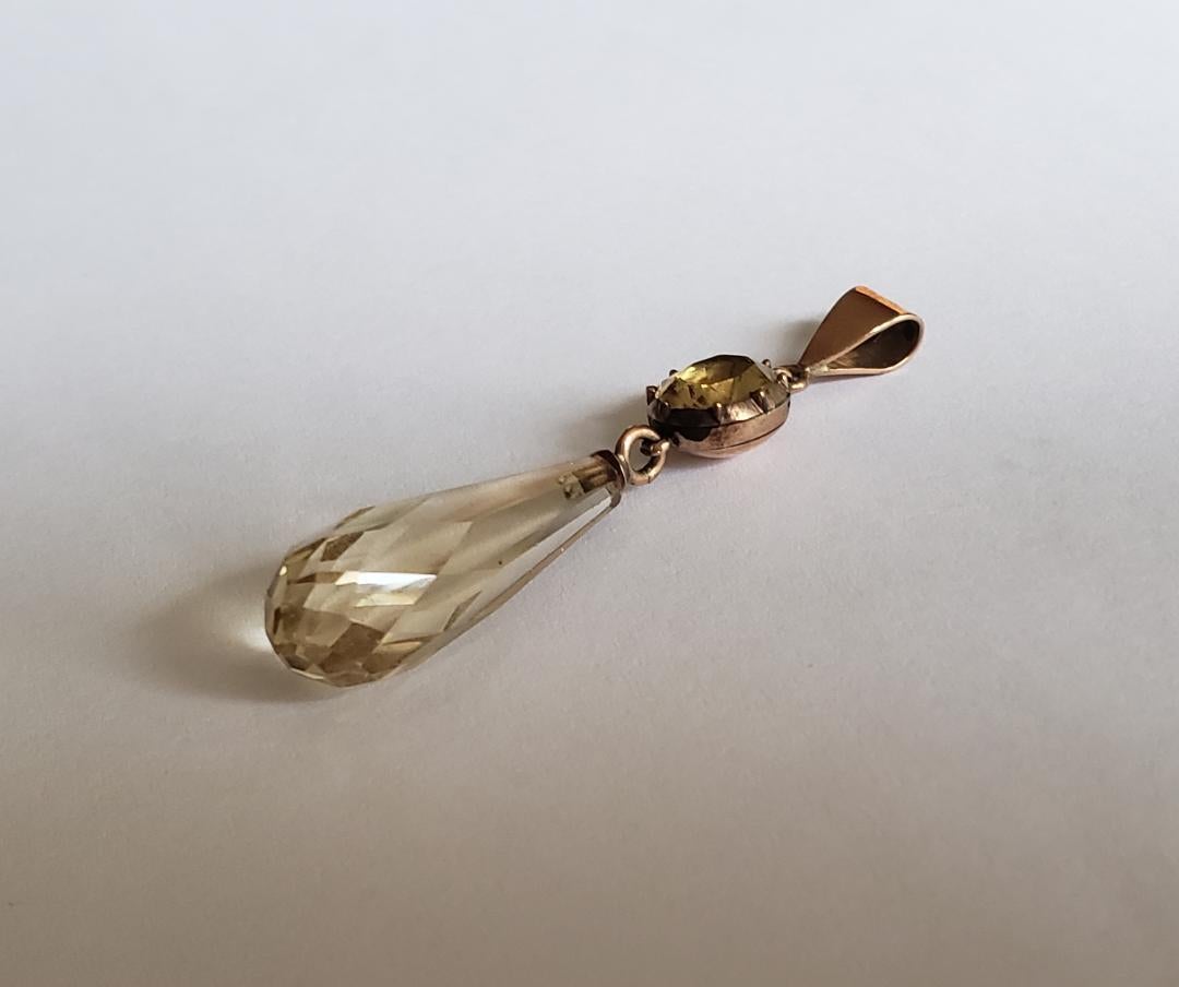 Briolette Cut Georgian Gold and Citrine drop pendant