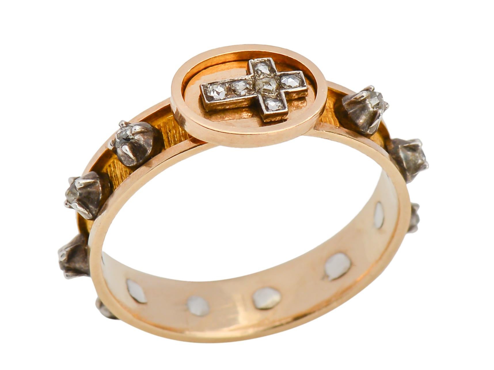 George III Georgian Gold and Diamond Rosary Station Ring For Sale