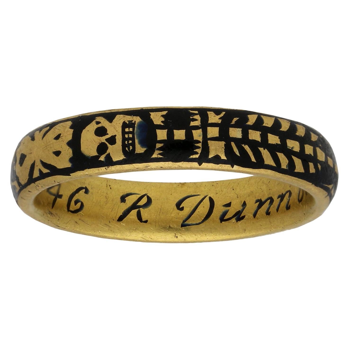 Georgian Gold and Enamel Memorial Skeleton Ring, circa 1731