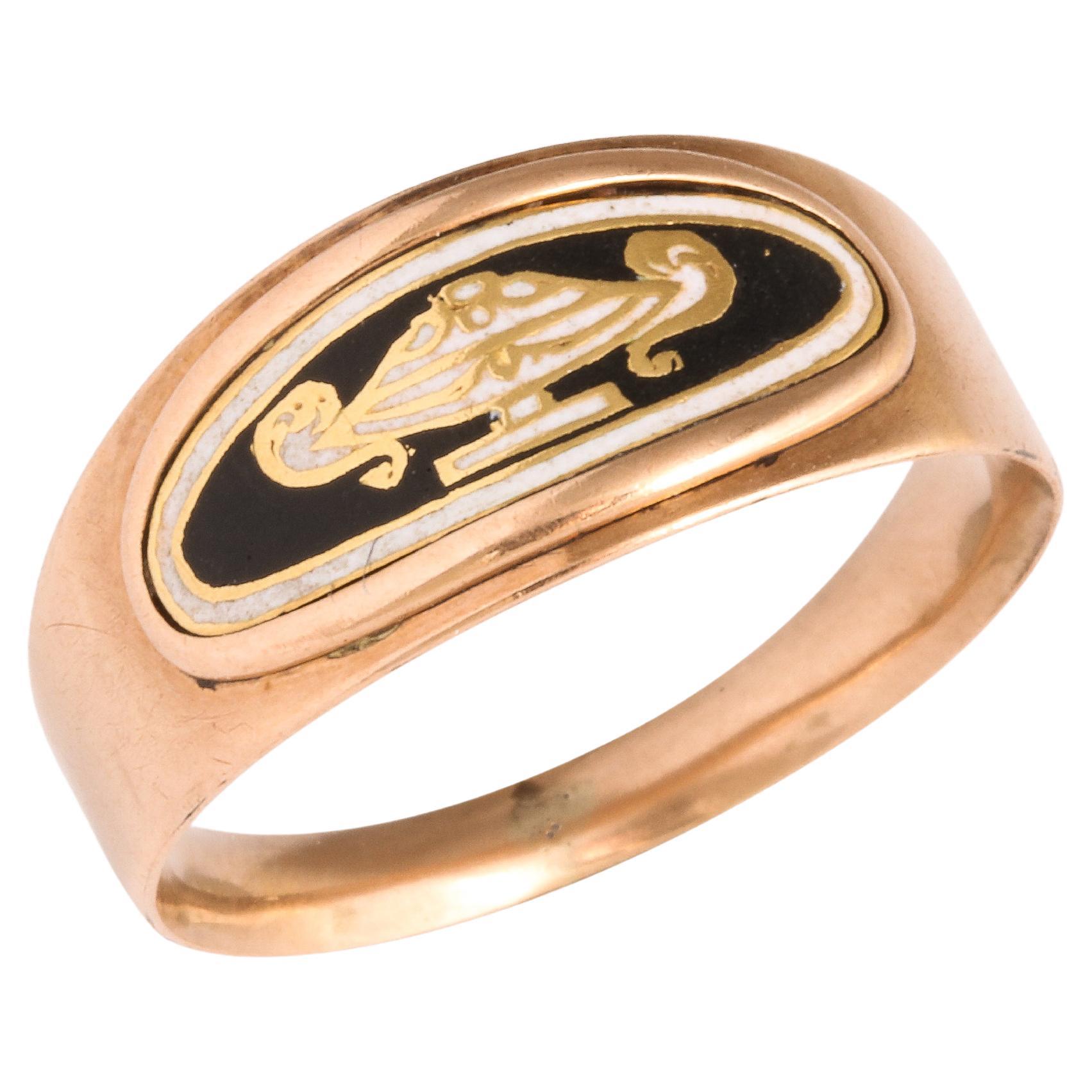 Georgian Gold and Enamel Urn Band Ring 