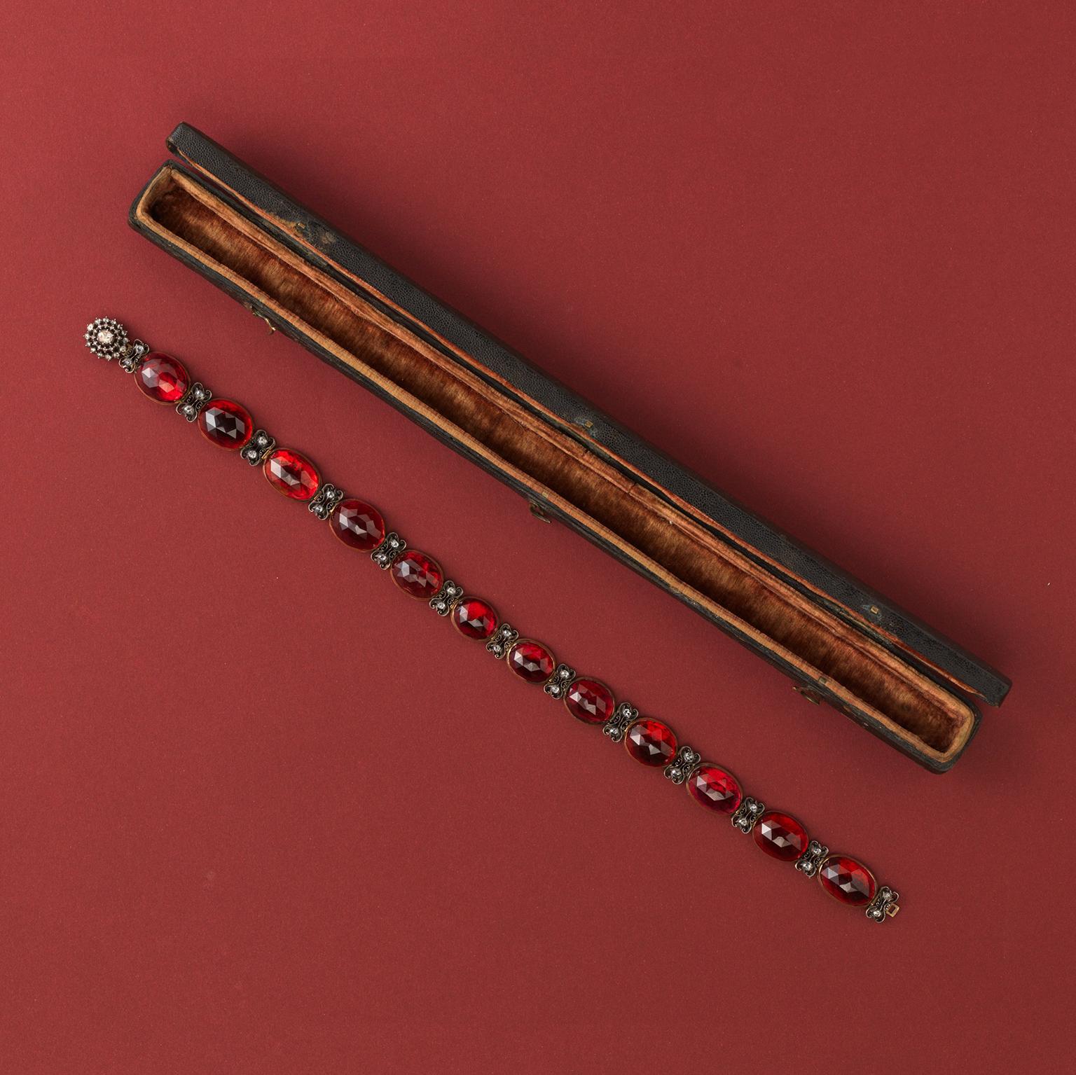 Women's Georgian Gold and Silver Diamond and Garnet Choker Necklace