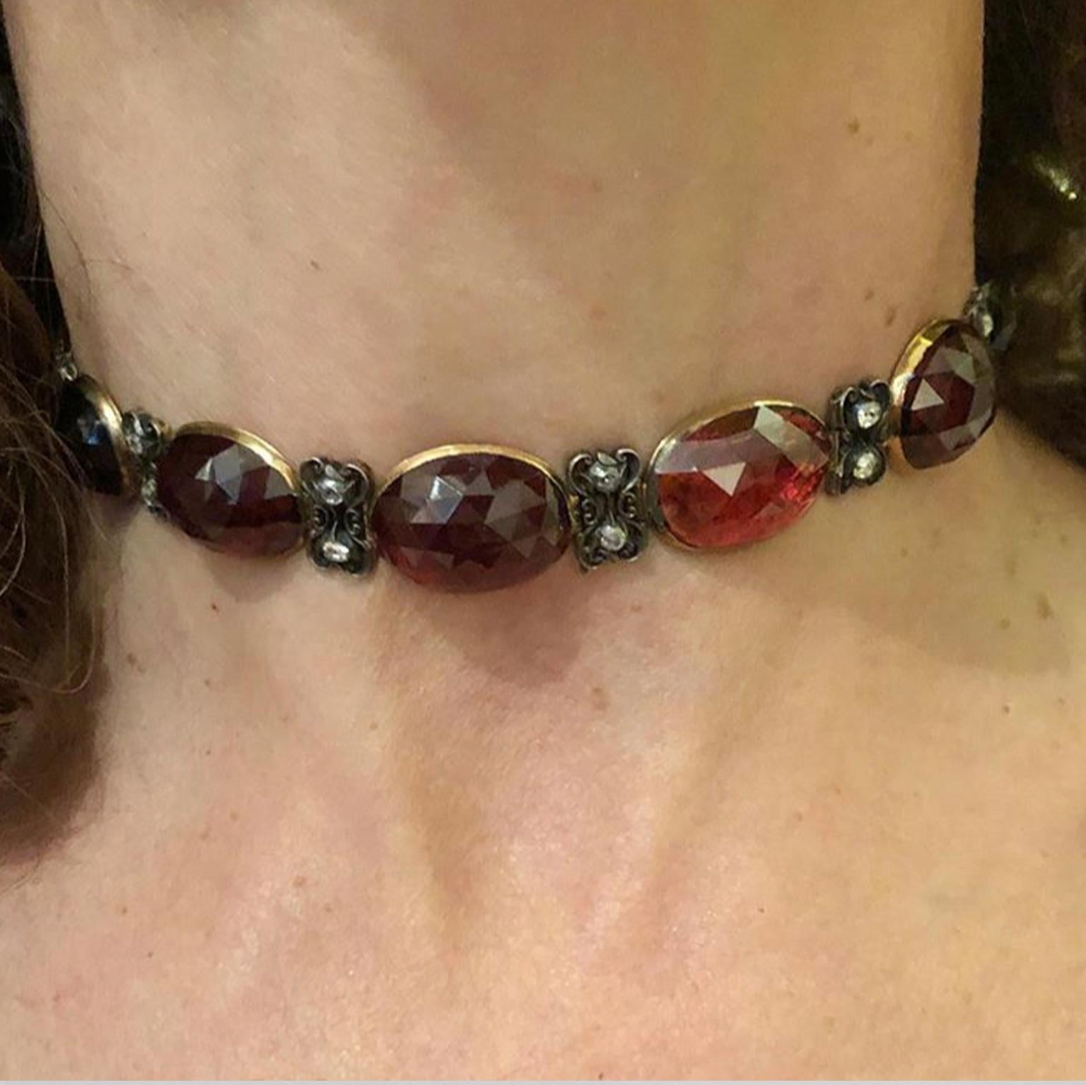 Georgian Gold and Silver Diamond and Garnet Choker Necklace 3