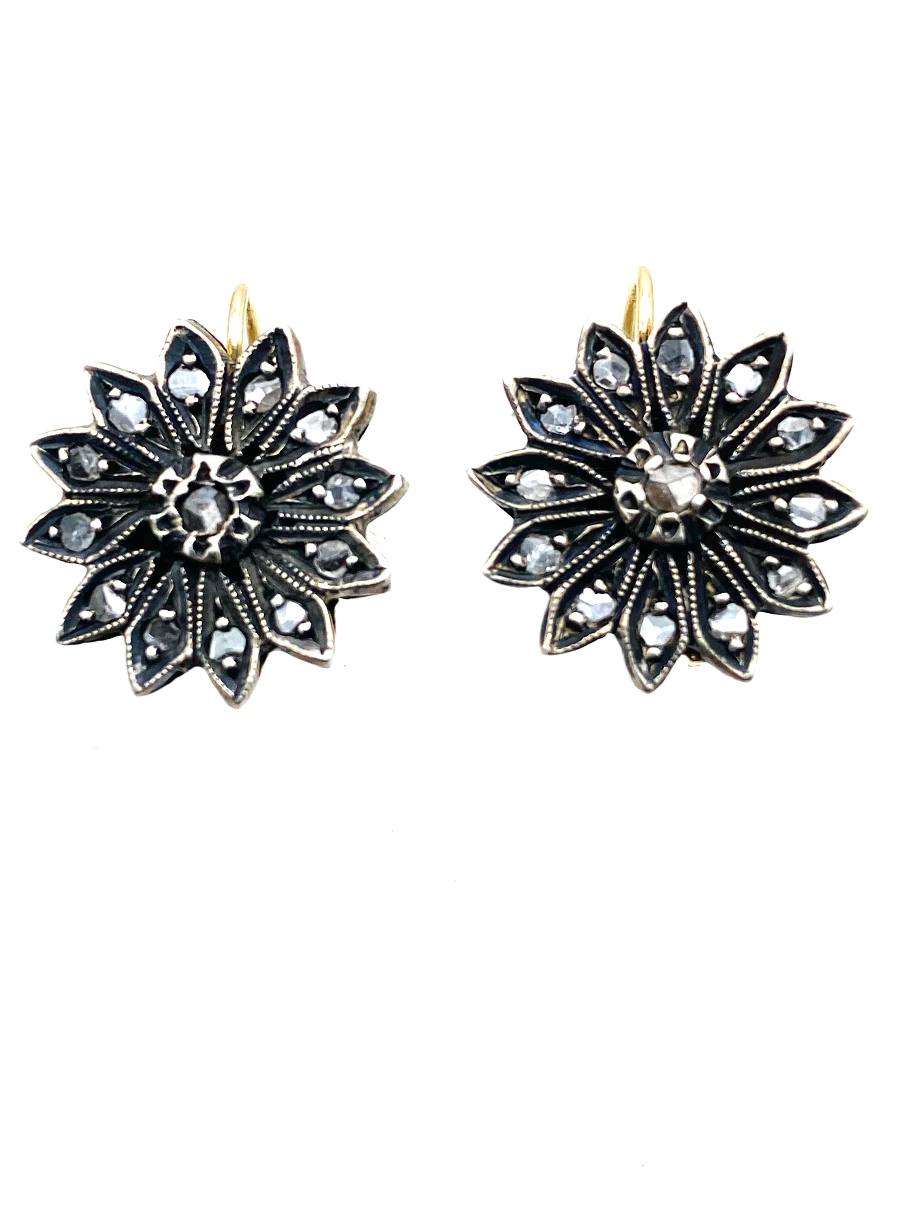 Pendientes Georgianos de Oro y Plata, Diamantes talla rosa y Perla Día y Noche en Excelente estado para la venta en Beverly Hills, CA