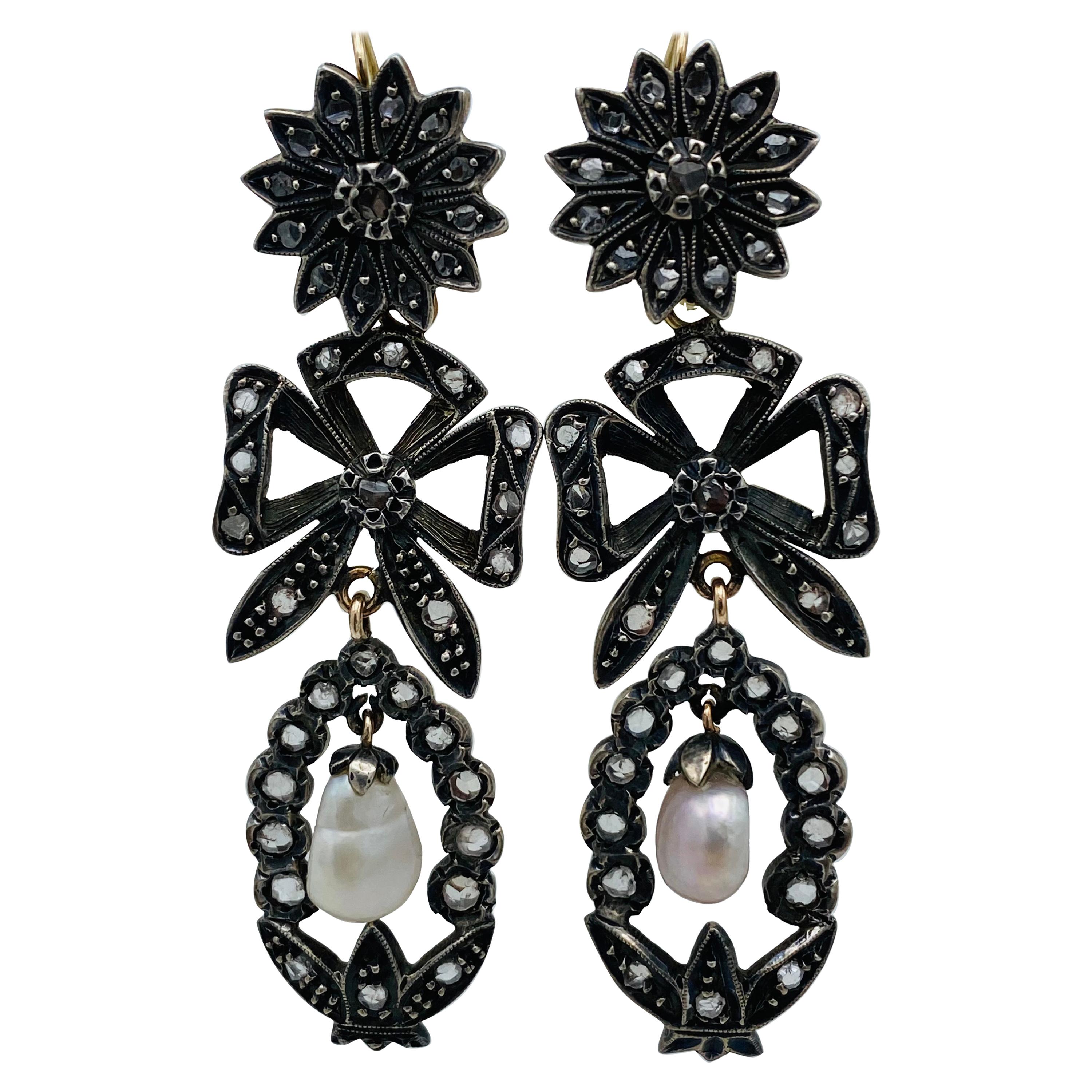 Georgian Gold and Silver, Rose Cut Diamonds and Pearl Day and Night  Earrings For Sale at 1stDibs