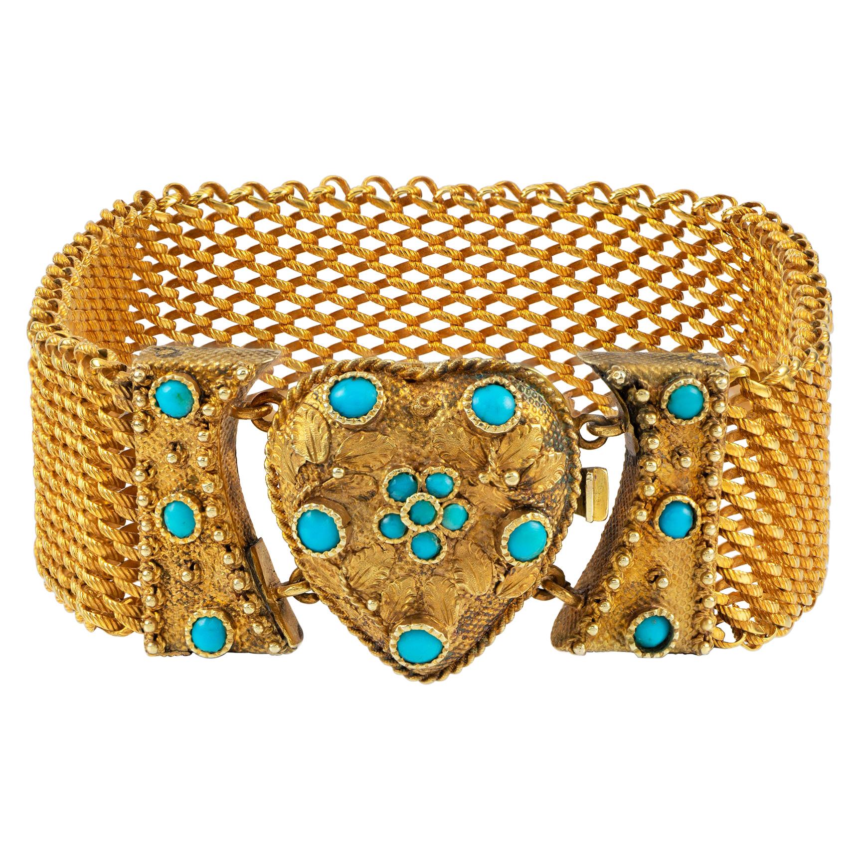 Georgian Gold and Turquoise Bracelet For Sale