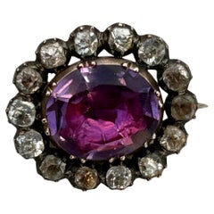 Georgian Gold Backed and Silver Set Amethyst and Colorless Paste Oval Brooch