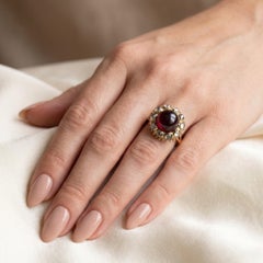 Georgian Gold Cabochon Garnet and Rose Cut Diamond Cluster Ring