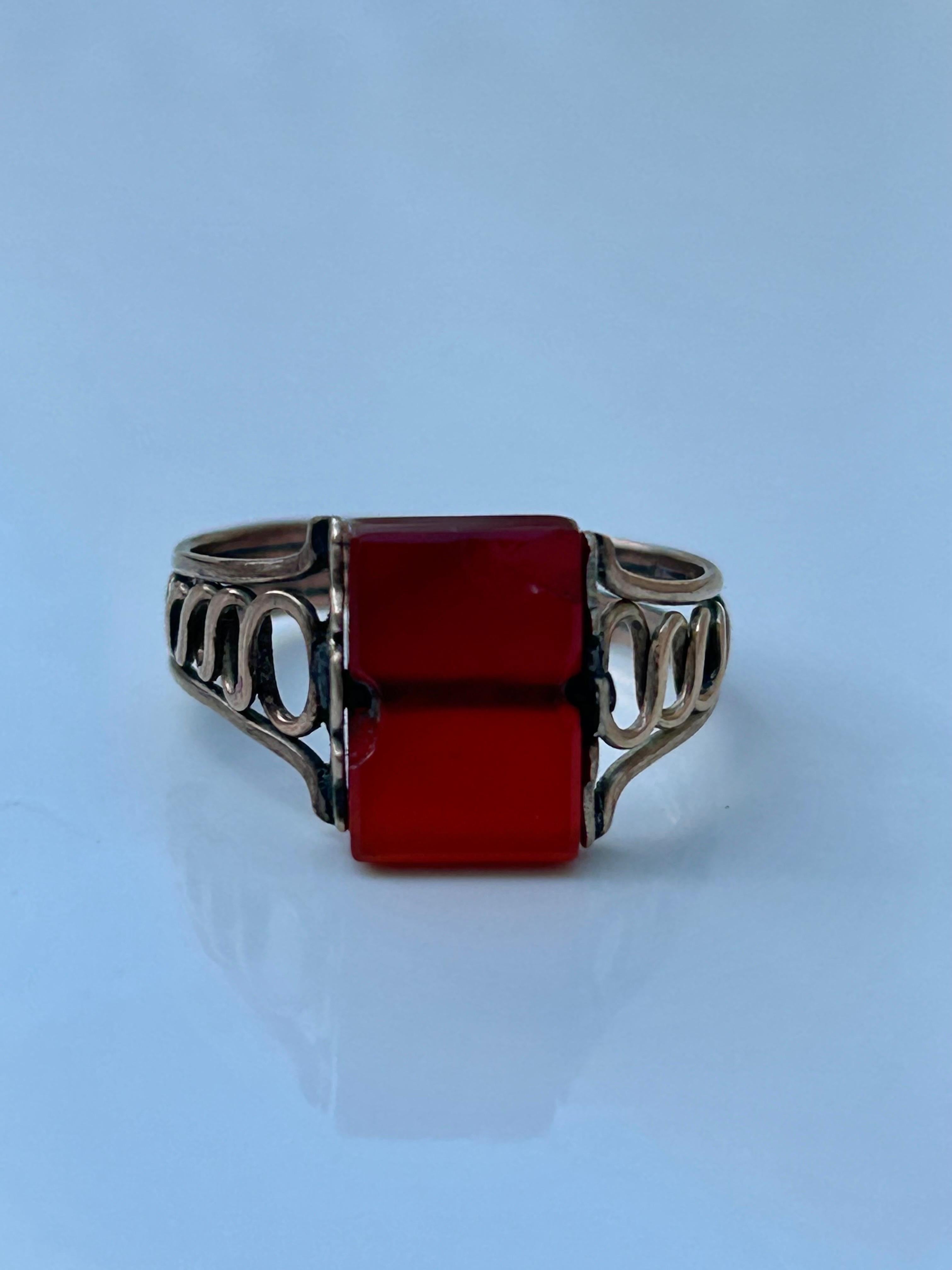 Square Cut Georgian Gold Carnelian Swivel Ring For Sale
