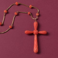 Georgian Gold Chain with a Cross of Carved Coral