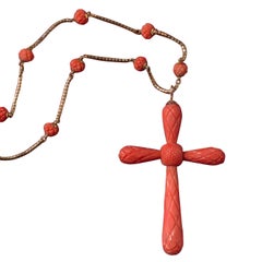 Georgian Gold Chain with a Cross of Carved Coral