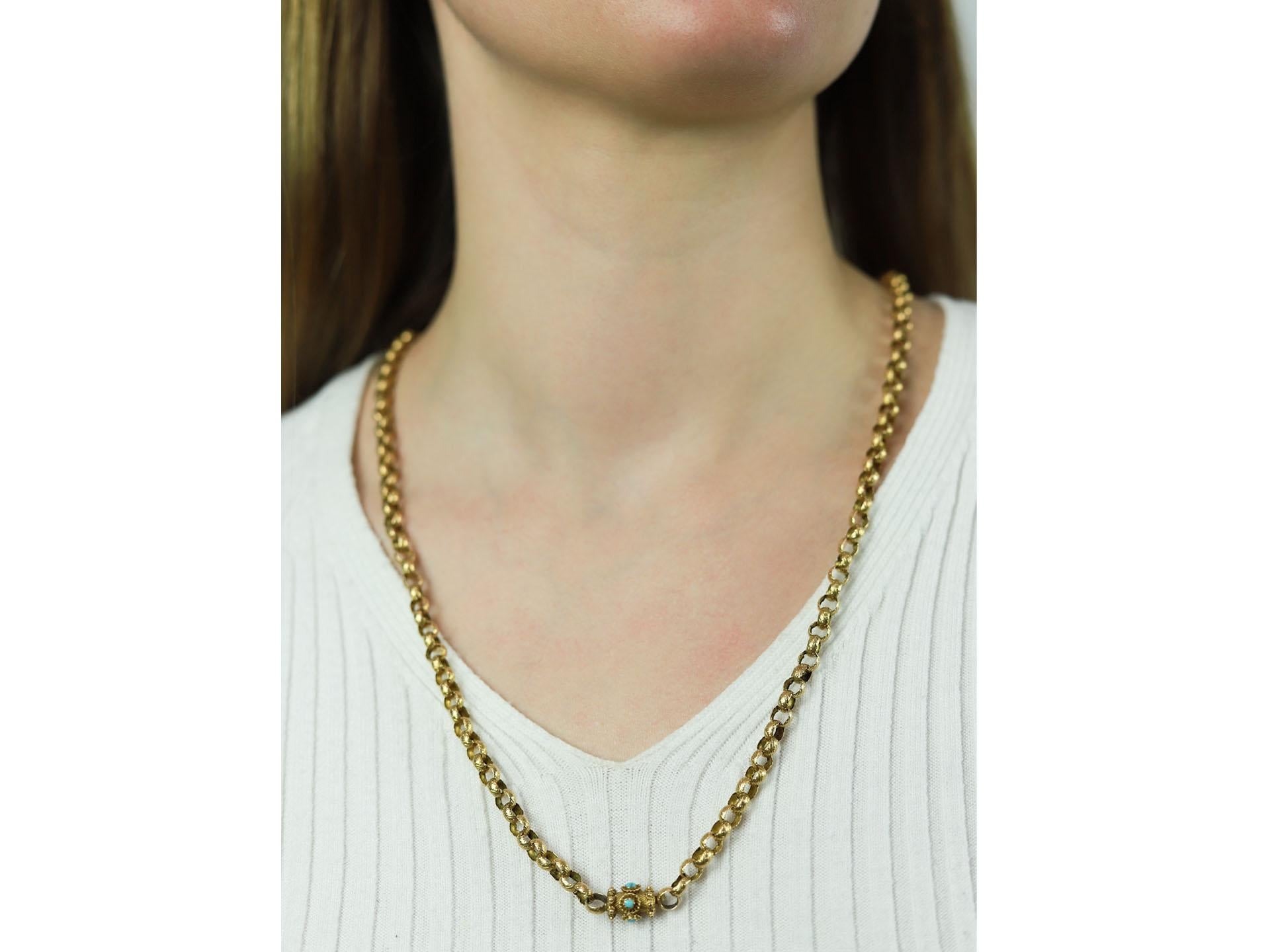 Women's or Men's Georgian gold chain with turquoise set clasp, English, circa 1780. For Sale
