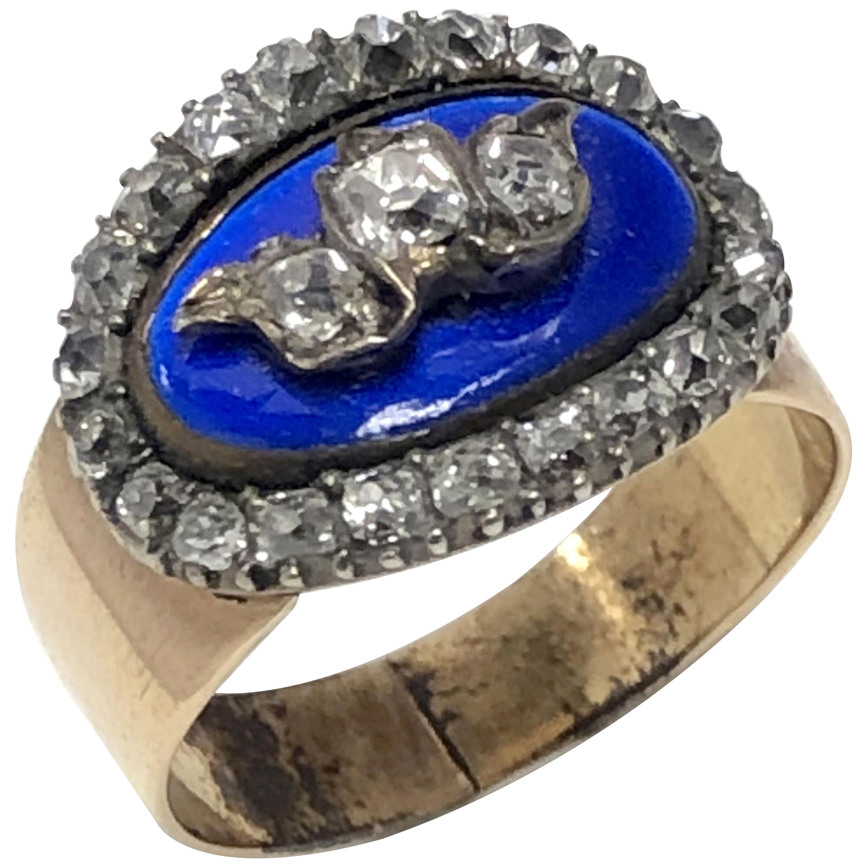 Georgian Gold Enamel and Diamond Ring