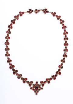 Georgian Gold Flat Cut Garnet Forget-Me-Not Necklace