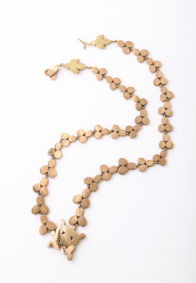 Women's Georgian Gold Flat Cut Garnet Forget-Me-Not Necklace