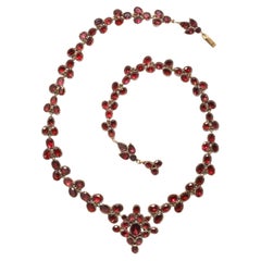 Georgian Gold Flat Cut Garnet Forget-Me-Not Necklace