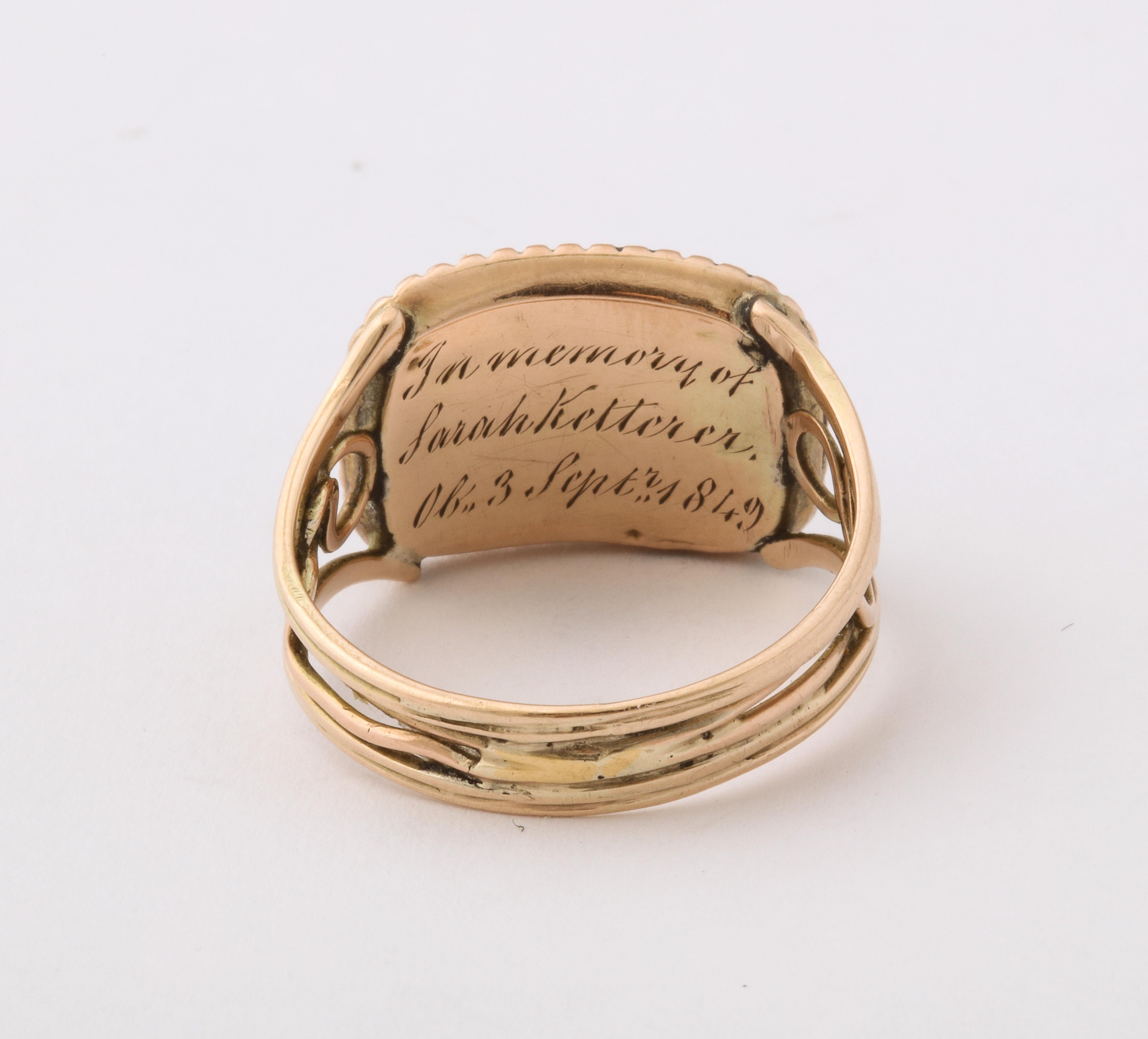 Round Cut Georgian Gold Guilloche Enamel Old Mine Diamond Ring For Sale