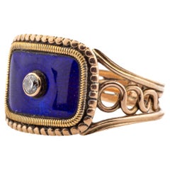 Georgian Gold Guilloche Enamel Old Mine Diamond Ring