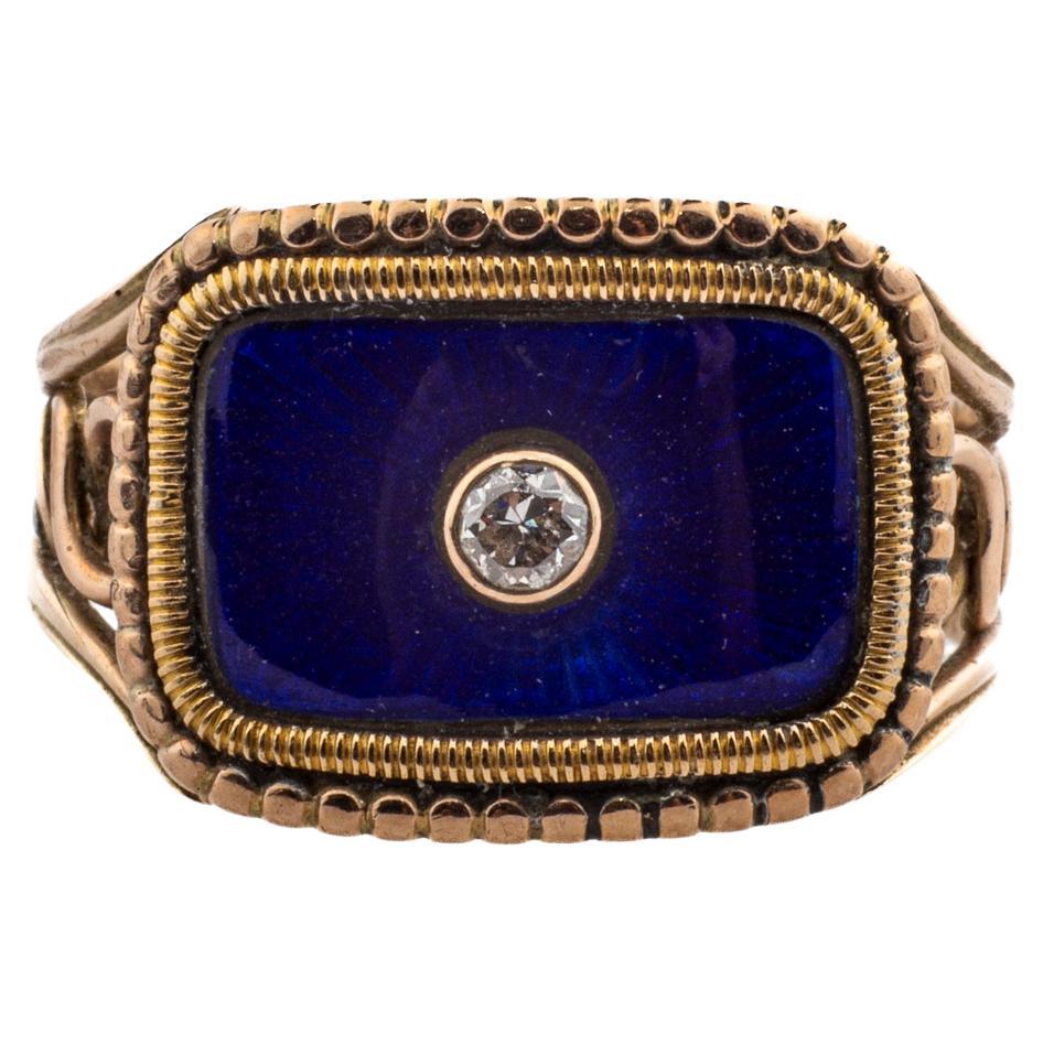 Georgian Gold Guilloche Enamel Old Mine Diamond Ring New Price en vente