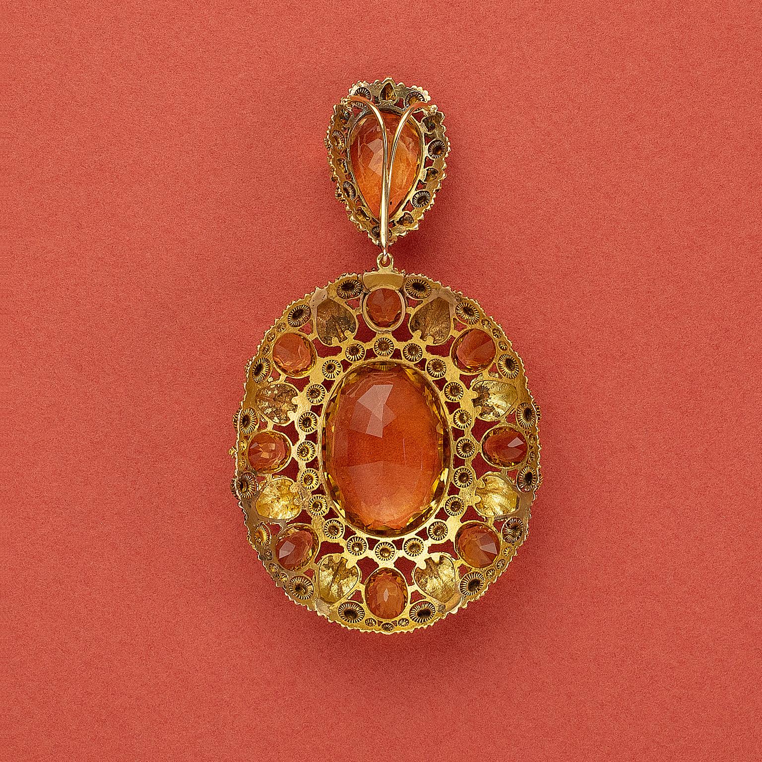 Georgian Gold Pendant with Citrine In Good Condition In Amsterdam, NL