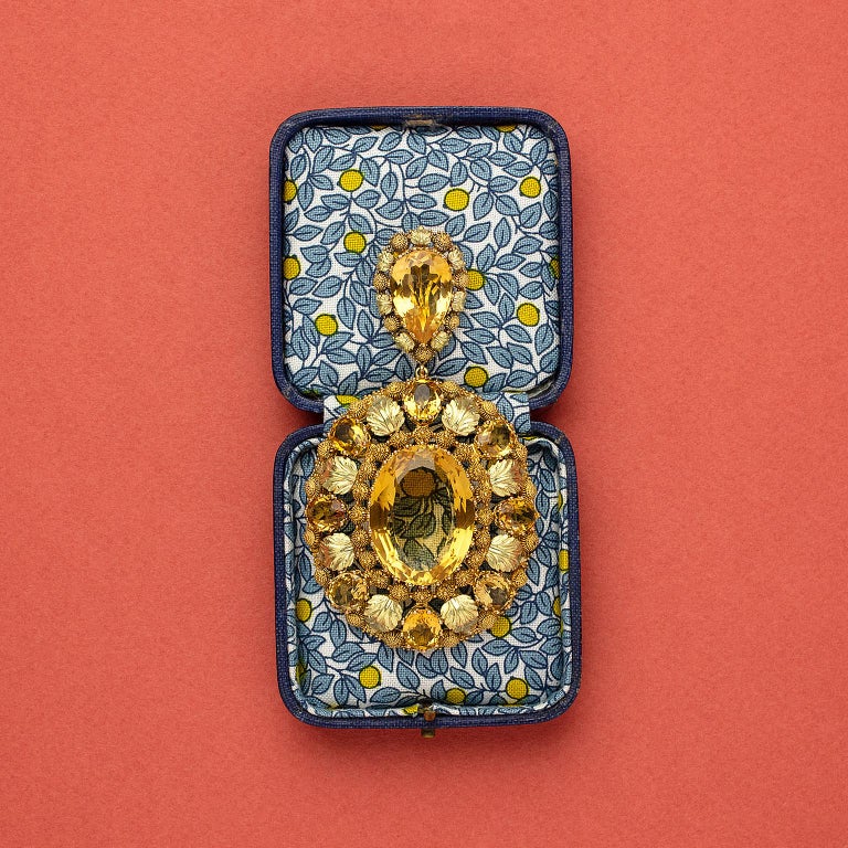 Women's or Men's Georgian Gold Pendant with Citrine For Sale