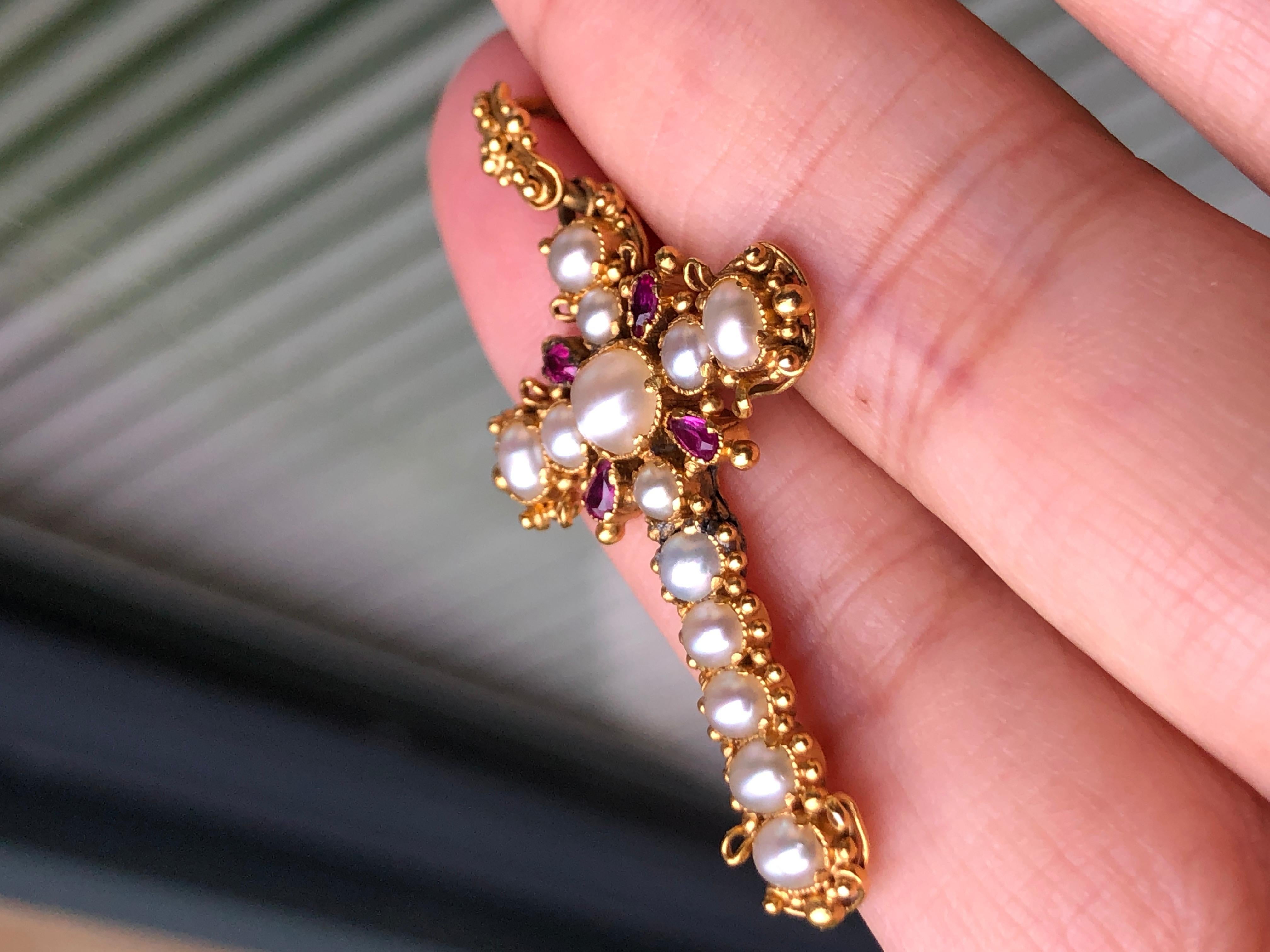 ruby and pearl cross necklace