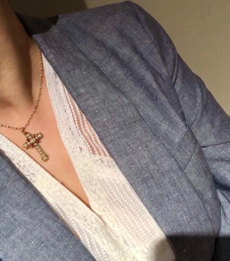 Pear Cut Georgian Gold Ruby and Pearl Cross Pendant