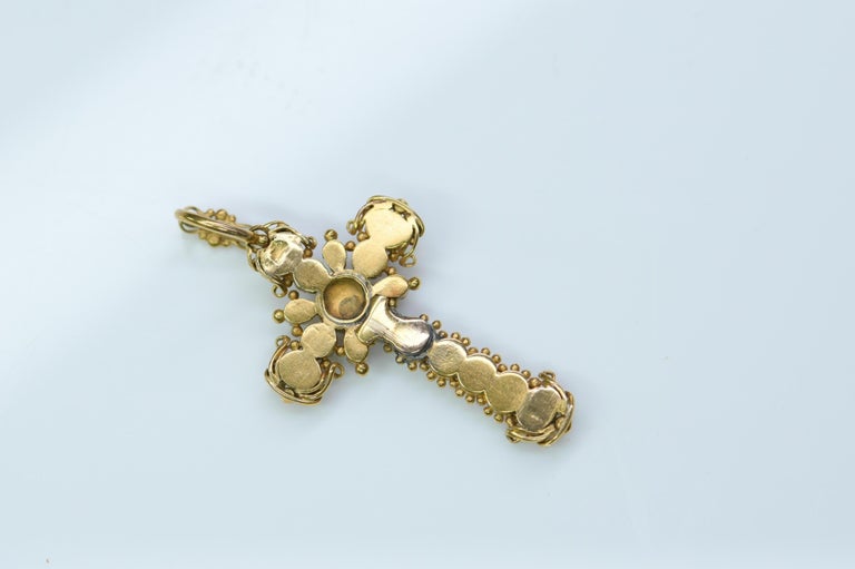 Georgian Gold Ruby and Pearl Cross Pendant at 1stDibs