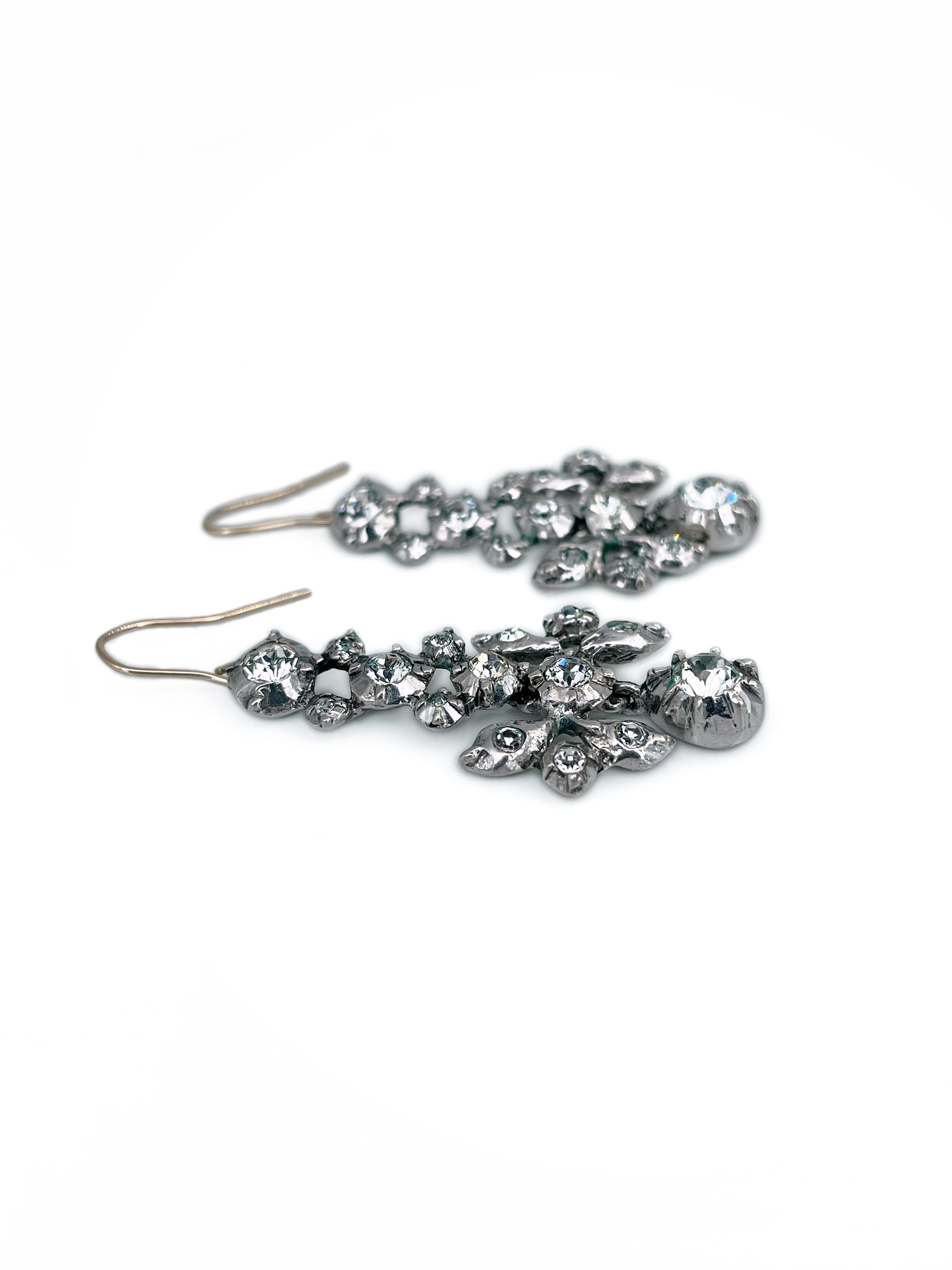 Women's Georgian Gold Silver Clear Paste Drop Dangle Earrings