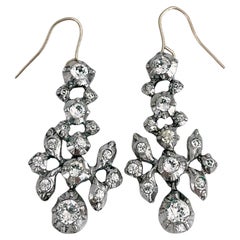 Georgian Gold Silver Clear Paste Drop Dangle Earrings