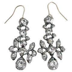 Georgian Gold Silver Clear Paste Drop Dangle Earrings