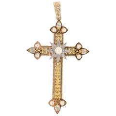 Georgian Gold Silver Diamond Pearl Cross Pendant