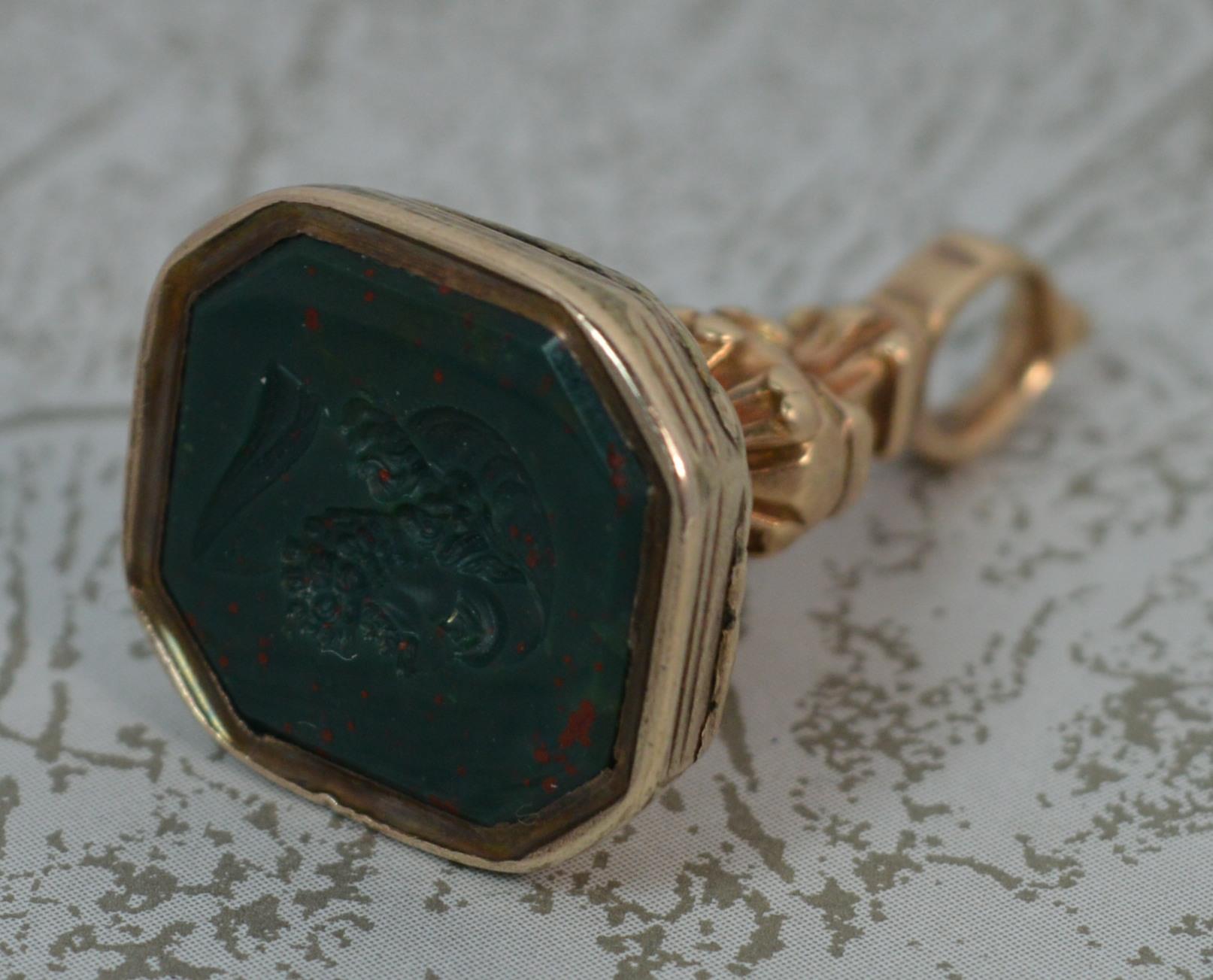 Georgian Gold Socrates Bloodstone Intaglio Seal Pendant Fob 4