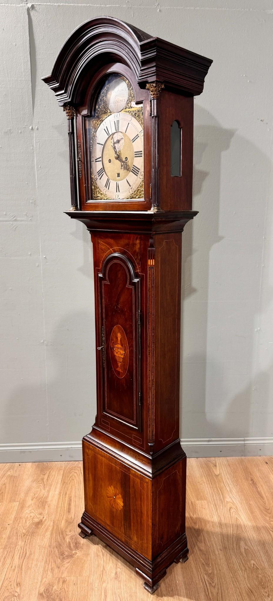 Late 19th Century Georgian Grandfather Clock Nicholas Blondel Longcase Inlay Guernsey