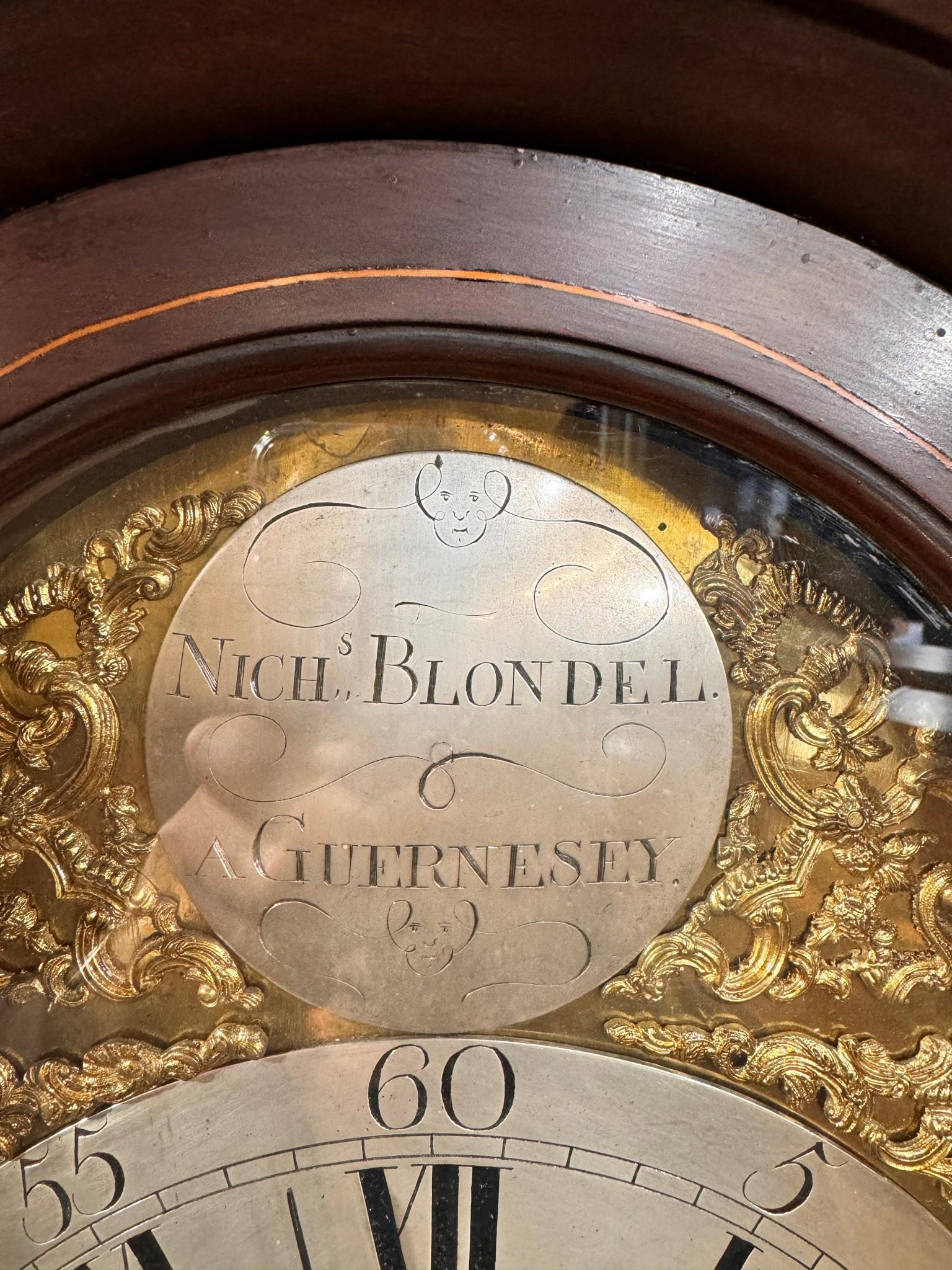 Mahogany Georgian Grandfather Clock Nicholas Blondel Longcase Inlay Guernsey