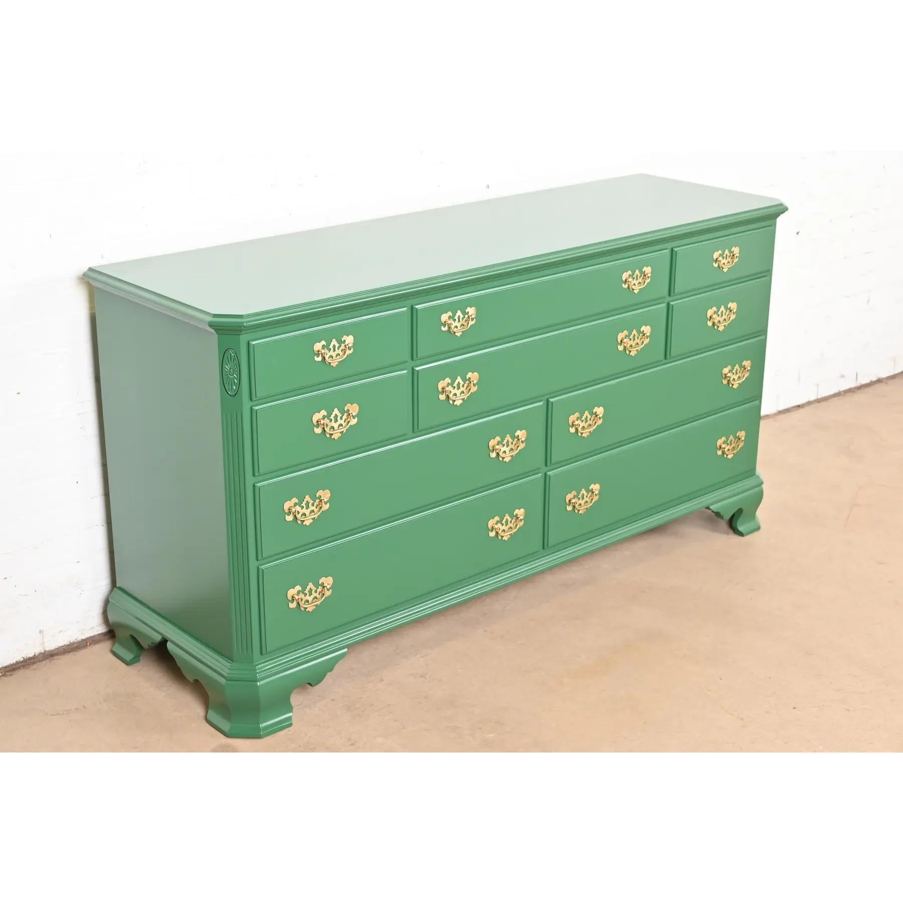 Late 20th Century Georgian Green Lacquered Dresser or Credenza, Newly Refinished For Sale