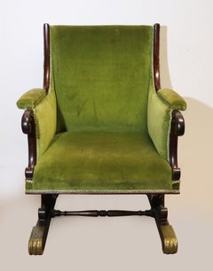 Georgian Green Velvet and Mahogany Armchair, circa 1750