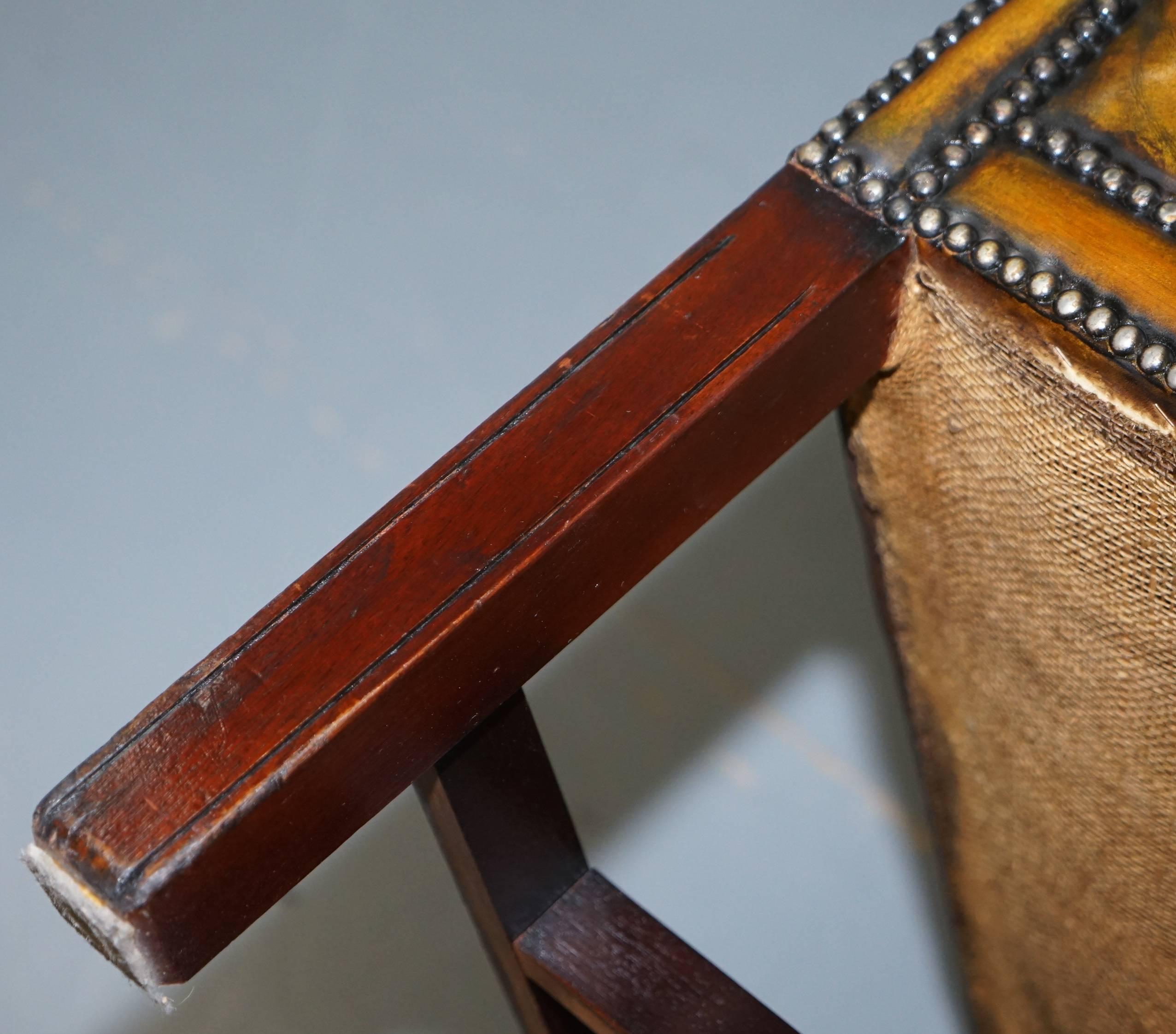 Georgian H-Framed Chesterfield Fully Buttoned Wingback Brown Leather Armchair 13