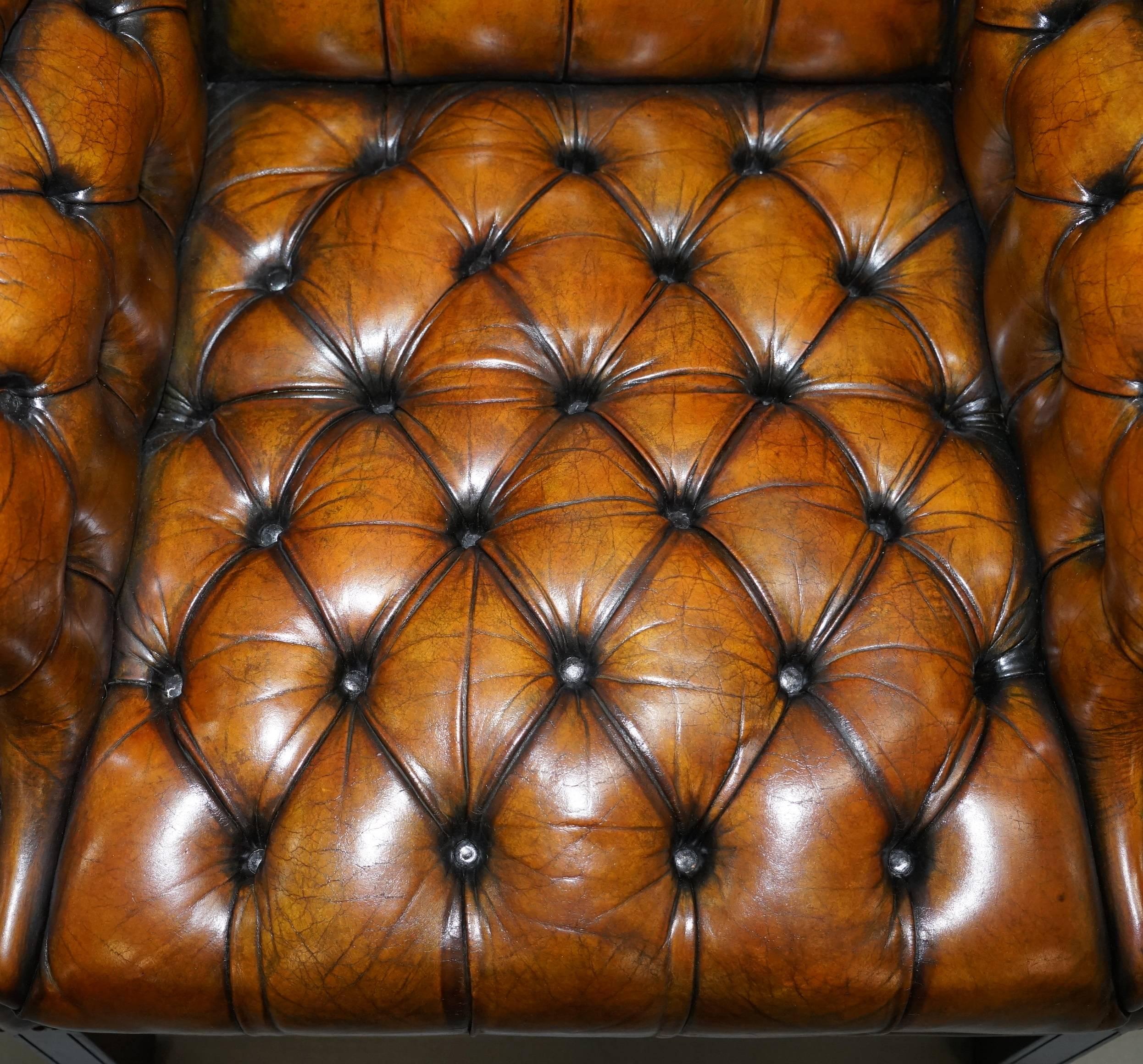 Hand-Crafted Georgian H-Framed Chesterfield Fully Buttoned Wingback Brown Leather Armchair