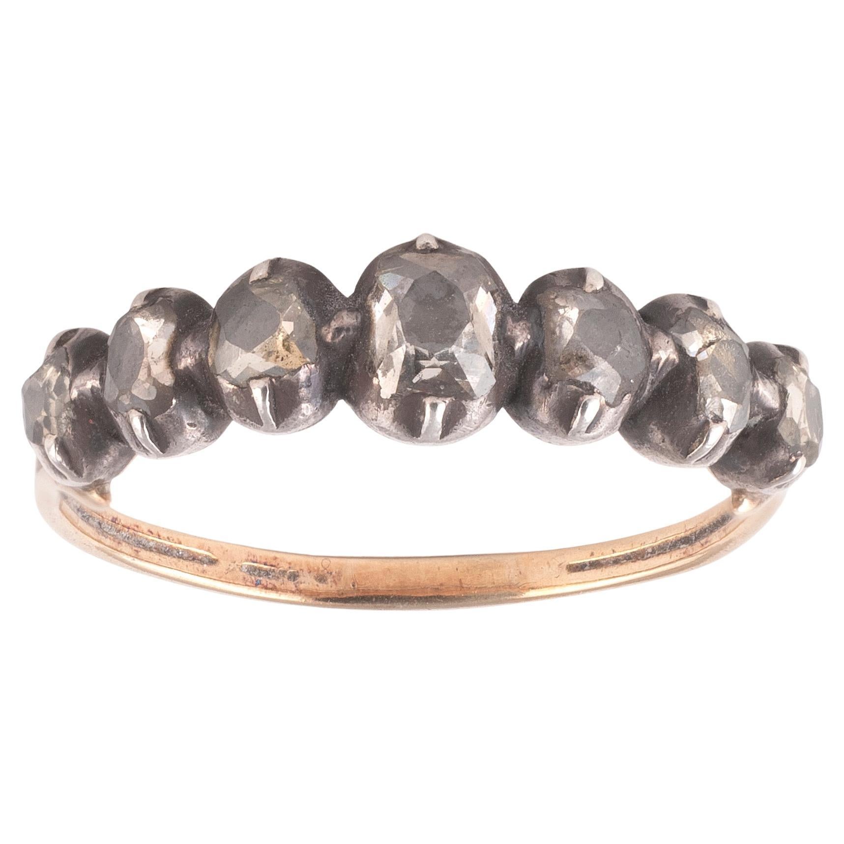 Women's or Men's Georgian Half Hoop Ring Set With Seven Rose Cut Diamonds