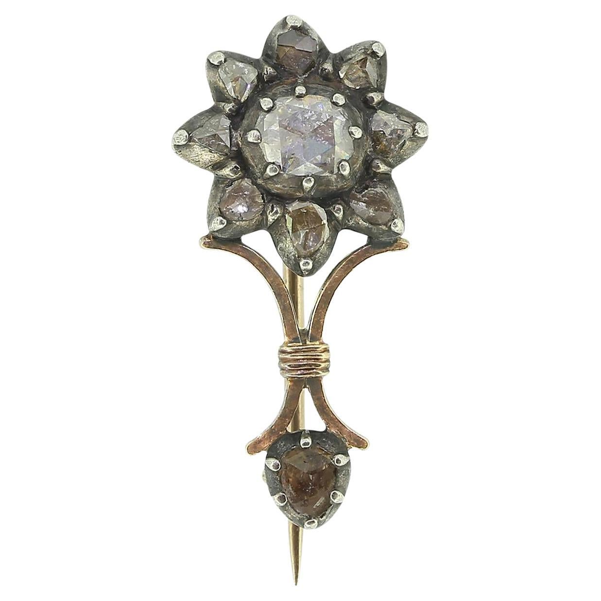 Broche georgiano de diamantes talla rosa Cometa Halley