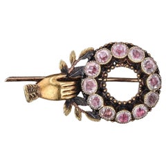 Georgian Hand Brooch of 18k Gold in Antique Box