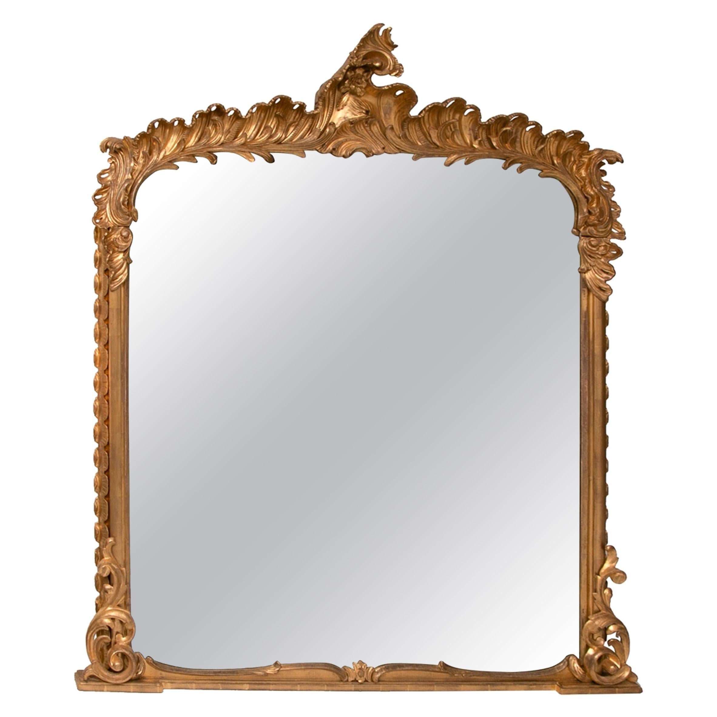 Georgian Hand Carved Water Gilded Antique Overmantle Mirror