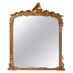 Georgian Hand Carved Water Gilded Antique Overmantle Mirror
